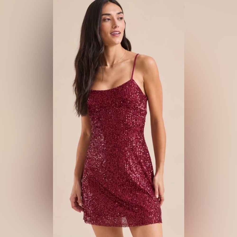 Altar’d State Dorothy Sequin Mini Dress Burgundy Size Small NWT